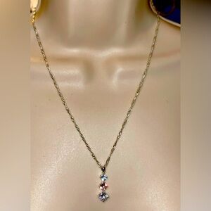 EUC Silver Tone Tiered Faux Stones Necklace. 11.5"